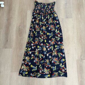 Juicy Couture Womens Strapless Maxi Dress Size Medium Navy Blue Tropical Summer
